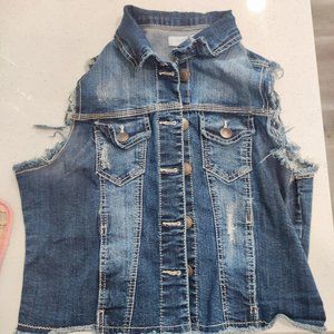 myStyle  denim vest distressed ripped women's size L
